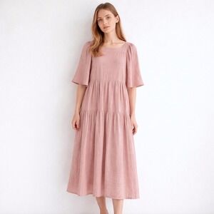 Nolita Womens Dusty Pink Textured Gauze Empire Waist Maxi Dress Medium Lagenlook